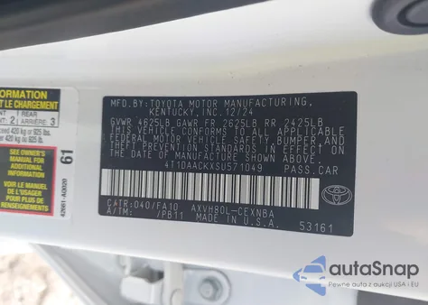 2025 Toyota Camry Le z USA, uszkodzony, nr VIN 4T1DAACKXSU571049